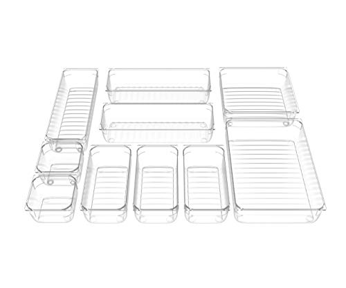 IPOW 10 PCS Organizador cajones con 5 Tamaños Diferentes, Organizador Cajones Escritorio para Cocina, baños, papelería, Escuela, Armario y Accesorios