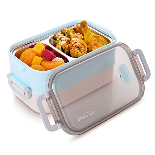 Jelife Fiambrera Bento de 2 Niveles Bento Box de Acero Inoxidable Caja de Almuerzo Lunch Box Fiambrera Infantil Tupper Oficina para Colegio Trabajo Picnic Viaje Adultos Niños