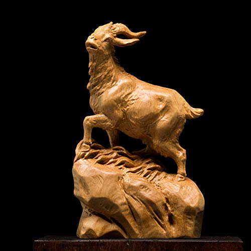 JLXQL Estatuas Figuritas Decoración Zodiaco Cabra Feng Shui Estatua Madera De Boj Tallado En Madera Hogar Creativo Estatua De Madera Maciza Animal Lucky Car Decoration Carving Craft