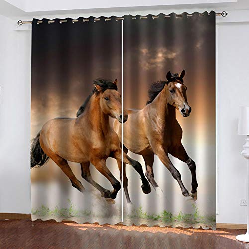 JNWVU 2 Piezas Cortinas Opacas Caballo Corriendo De Dormitorio Moderno Ventana Salon Paneles con Ojales Plateados para Sala Cuarto Comedor Salon Cocina Habitación Infantil 214X230Cm