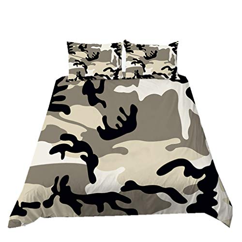 Juego de Ropa de Cama de Camuflaje Funda Nórdica con Cremallera Colcha de Dormitorio de Arte Abstracto de Cómoda Microfibra de Poliéster Infantil Niño Adolescente (Marrón, 180x210cm Cama 90 cm)