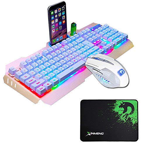 Juego De Teclado y Mouse UrChoiceLtd® Ajazz RGB Naranja LED Con Retroiluminación Ergonomic USB Gaming Teclado Multimedia + 2400DPI 6 Botones Rainbow Rainbow Gaming Mouse + PC Libre Mouse Pad