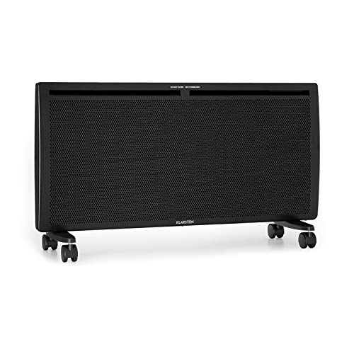 KLARSTEIN Hot Spot Slimcurve Double Wave - Radiador 2 en 1, Convección, Infrarrojos, Temporizador, Potección sobrecalentamiento, Detección Ventana Abierta, Montaje Pared/Móvil, Potencia 2000 W, Negro