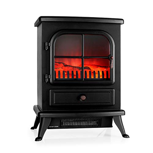 Klarstein St. Moritz - Chimenea eléctrica Virtual, Calefactor, Calefacción Independiente del Calefactor, 1850 W, termostato Ajustable, Libre de Fuego y Humo, leña Decorativa, Negro