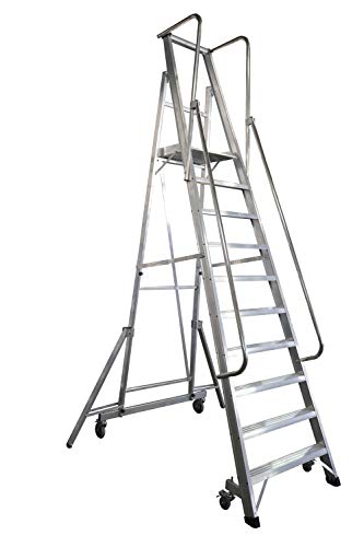 KTL Escalera Plegable con Plataforma y guardacuerpos 10 peldaños móvil Profesional Serie 2XL-s