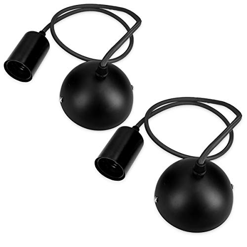 kwmobile 2x Portalámparas E27 de metal con cable textil - Kit de 2 soportes para lámparas de techo con cable de 90CM - Lámpara colgante en negro