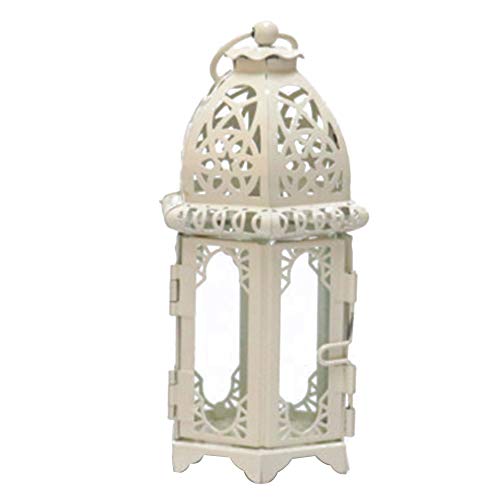 Lámpara de té de cristal marroquí para interiores y exteriores, para colgar en la mesa, con portavelas (cristal blanco transparente)