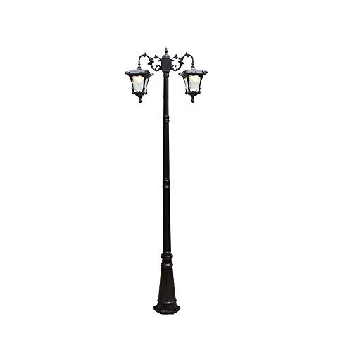 Lámpara poste luz para jardín al aire libre, 2 cabezales Luz patio retro europea Clásica Villa Césped Lámpara poste paisaje IP55 Farola impermeable Luces camino Victoria Linterna columna vidrio alum