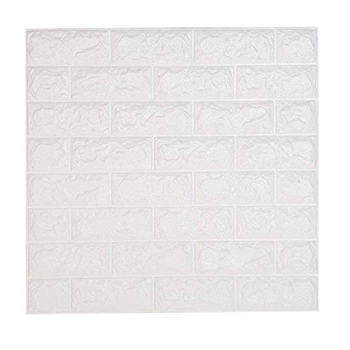 LEISU 3D Ladrillo Pegatina Pared Autoadhesivo Panel Pared Impermeable 3D DIY Wall Stickers Moderno Blanco Decorativo pare Cocina, baño, sala de estar, dormitorio, oficina, fondo TV 60*60CM (10 pack)