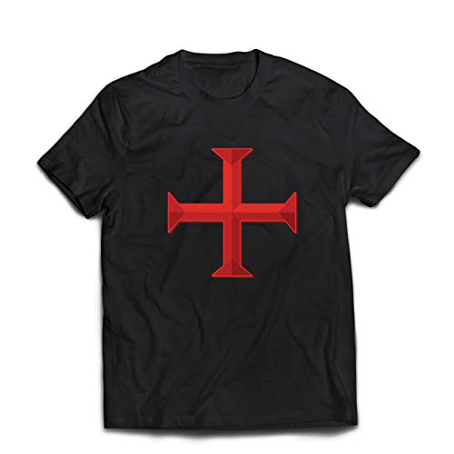 lepni.me Camisetas Hombre Los Caballeros Templarios, Cruz Roja, Compañeros Pobres-Soldados de Cristo (Medium Negro Multicolor)