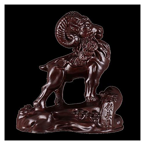 liangzishop Escultura Ébano Cabra Estatua Zodiaco decoración de ovejas Madera Talla de Oveja Escultura Animal figurilla artesanía casa Sala de Estar decoración Decoración del Hogar