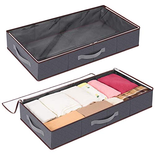 Lifewit Pack de 2 Organizadores de Ropa, Hechos de Tejido Duradero, Estructura Resistente, Asa Reforzada, Ventana Transparente, para Ropa, Sábanas, Suéteres, Juguetes, Calzado, Color Gris