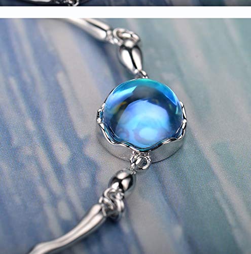 LIFUQIANGME pulsera hermana olas del océano pulseras del encanto de la pulsera de ondulación espumoso azul cristalino de plata femenina pulsera de la joyería fresca elegante for las mujeres del verano