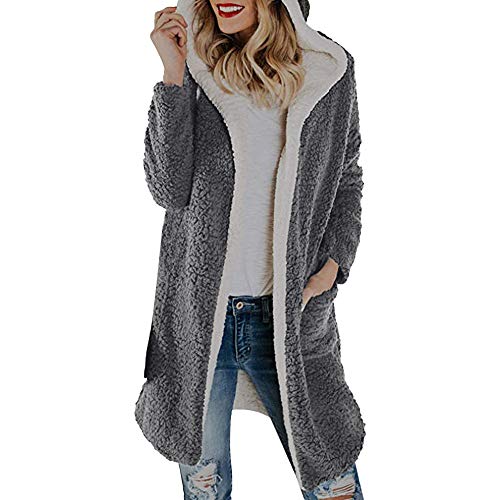 Logobeing Chaqueta Suéter Abrigo Jersey Mujer Invierno Cardigan Mujer Chaqueta Punto Abrigo de Mujer de Manga Larga Tops Chaqueta dicroica de Abrigo de Invierno para Mujer (L, Gris-2)