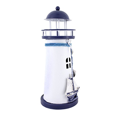 LOVIVER Náutico Hierro Forjado Faro Náutico Farol Candelabro Sostenedores Inicio Fiesta Decoración Artesanía - 18cm Navegación Blanco