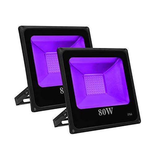 Luces Negras,Eleganted 2 Pack 80W Luz Negra Ultravioleta,IP66 Impermeable Lámpara UV Focos con ON/OFF Cambiar para Blacklight Fiestas Etapa Halloween Discoteca DJ Boda Iluminación