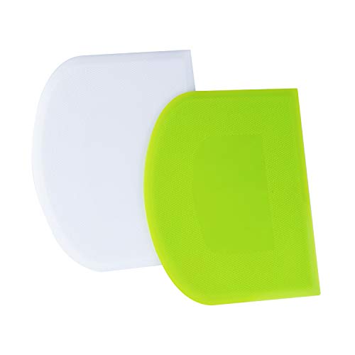 LUTER 2pcs Rasqueta de Masa de Plástico 12x9,5cm - Rasqueta Cortadora de Masa Espátula Rasqueta para Hornear - Verde, Blanco