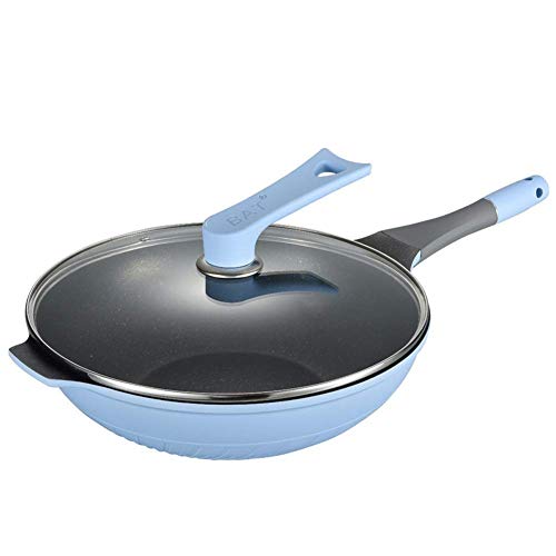 LYMUP Duro-anodizado Antiadherente Cubierto Stir Fry Pan, manijas Agave Azul No pegajoso