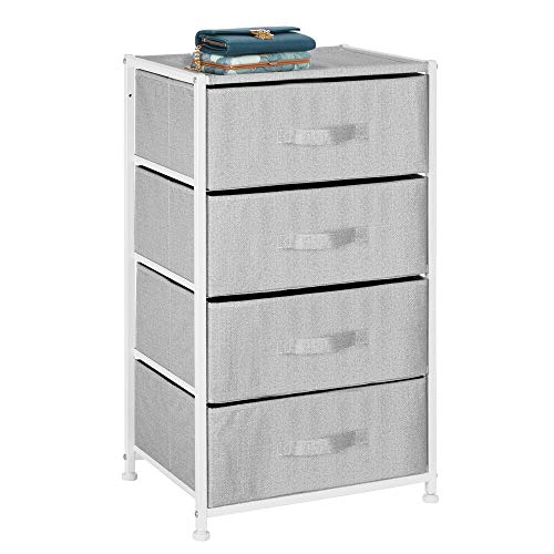 mDesign Armario con cajones de tela – Cajonera de tela con estructura de metal y 4 cajones – Práctica cómoda para dormitorio, pasillo o entrada – gris/blanco