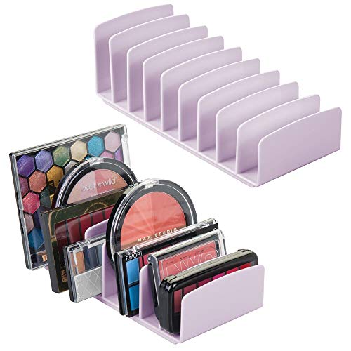 mDesign Juego de 2 organizadores de Maquillaje de plástico sin BPA – Bandeja de Maquillaje con 9 Compartimentos Verticales – Organizador de cosméticos para Lavabo, tocador o Armario – Lila Claro