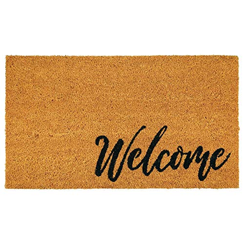 mDesign Práctico felpudo original – Alfombra exterior decorativa de fibra de coco con la leyenda"Welcome" – Felpudos de coco natural con motivo impreso para exterior e interior – marrón y negro