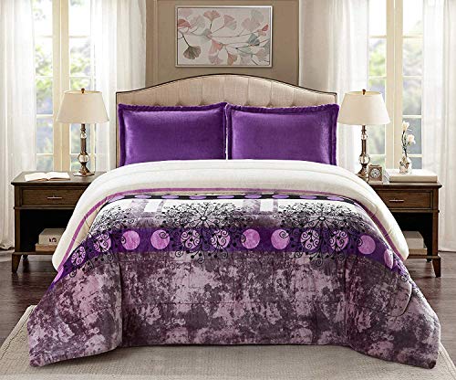 Mercatienda.es Edredón de Borreguito Morado y Negro de 600g Microseda Extra Suave con Fundas Almohada. (150/160 cm (250_x_260 cm))