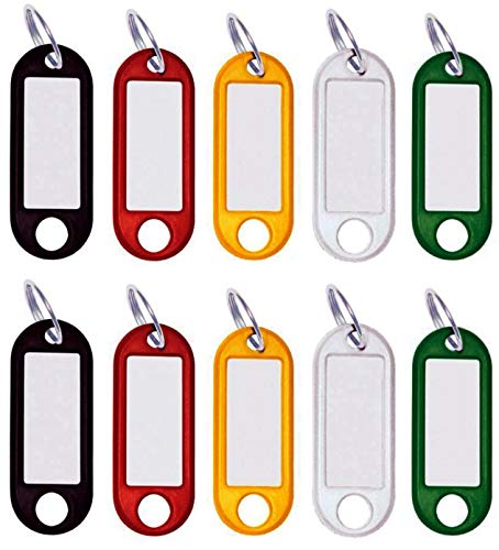 M&H-24 Llavero para etiquetar, etiquetas para escribir con anilla, etiquetas intercambiables en negro, rojo, amarillo, blanco y verde, plástico, 10 unidades