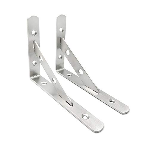 Mila-Amaz 2 Pcs Soporte para Estante, 90 Grado Soporte de Angulo para de Acero Inoxidable 105 X 150 mm Corner Brace con Tornillos para Estante de Carga Pared Colgantes