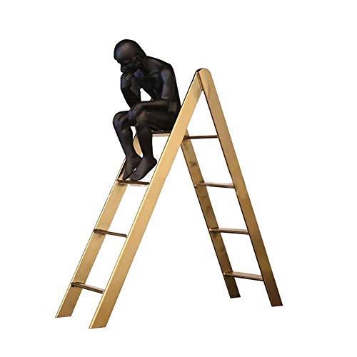 Modelo de pensador silencioso,escultura abstracta de resina,estilo pensador de resina,estatua de escaleras doradas,estantería de oficina,regalo de artesanía de decoración de gabinete de vino-negro