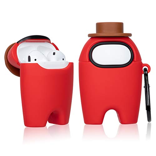 Mulafnxal para Airpods 1&2 Cute Case,Hat Among Silicona Lindo Interesante Animal Caricatura Cartoon Protective Elegante Moda Llavero Funda Air pods Niño Chica Juventud Caso para Airpod(Red)