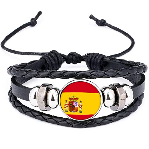 mxdmai 2018 España Bandera Nacional Encanto de la Pulsera de los brazaletes de Cuero Trenzado, Banderas de fútbol del Equipo Muñequera Banda a Mano Pulsera