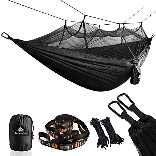 NATUREFUN Mosquitero Hamaca Ultra Ligera para Viaje y Camping | 300kg de Capacidad de Carga,Transpirable, Nylon de Paracaídas de Secado Rápido | 2 x Mosquetones Premium,4 x Correas de Nylon Incluidas