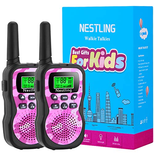 Nestling Walkie Talkie para niños, Camuflaje al Aire Libre, 8 Canales, Radio de 2 vías, Juguetes, Linterna LCD retroiluminada, Rango de 3 Millas para Actividades Infantiles (2pcs Rosa)