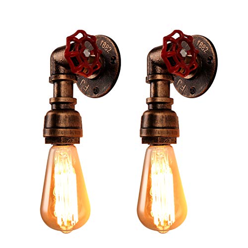 Newrays 2 paquetes Steam Punk Retro Loft Industrial Iron Rust Pipa De Agua Lámpara De Pared Vintage E27 Aplique Luces Para La Sala De Estar Dormitorio Restaurante Bar