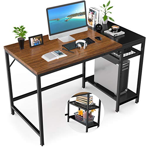 Nisear Escritorio de Computadora, Mesa de Ordenador Escritotio Estructura de Acero con Estantes Ajustables, Mesa de Estudio Portátil Grande para Oficina en Casa