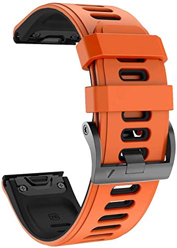 NotoCity Correa Compatible con Fenix 6X Easy Fit 26 mm Pulsera de Silicona para Fenix 6X/Fenix 6X Pro/Fenix 5X/Fenix 5X Plus/Fenix 3/Fenix 3 HR (Negro-Naranja)