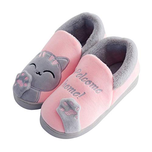 OHQ Zapatillas De Estar por Casa Mujer Invierno Dibujos Animados Gato Antideslizante CáLido Interior Dormitorio Zapatos De Piso (40-41, Rosado#2)