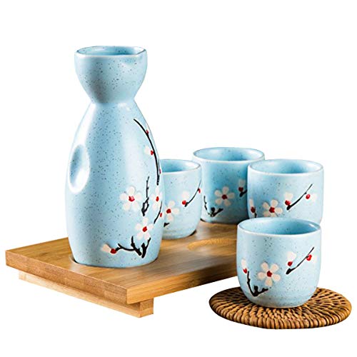 Osuter 5PCS juego de Sake Japones Set Tradicional Elegante Botella Sake Tazas de Cerámica para Uso Doméstico y Comercial