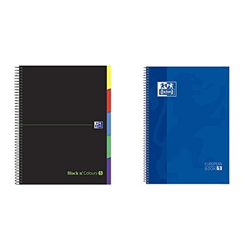 Oxford 942736 Cuaderno microperforado Black N'Colours A4, Tapa Extradura, 5x5 + Cuaderno Europeanbook 1, microperforado, tapa extradura, espiral, a4+, cuadrícula 5x5, color azul oscuro