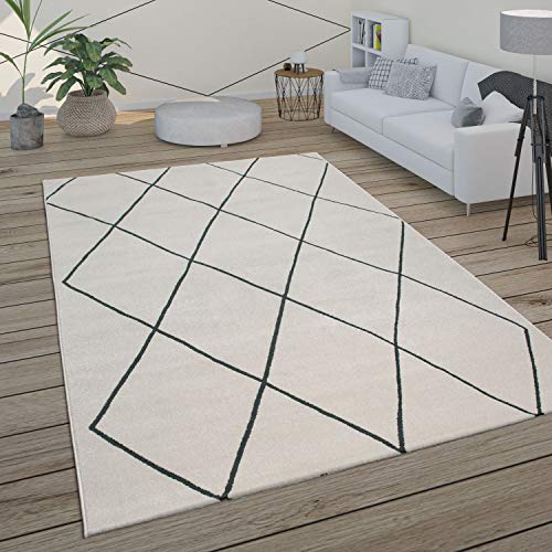 Paco Home Alfombra Salón Motivo Escandinavo Rombos Moderno Blanco Varios Diseños Y Tamaños, tamaño:160x230 cm, Color:Blanco 2