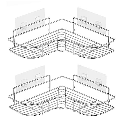 Paquete de 2 cestas de ducha esquineras, acero inoxidable 304, estante de baño montado en la pared con adhesivo, organizador de almacenamiento para inodoro, dormitorio y cocina [plateado]