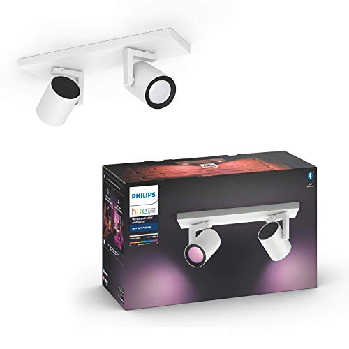 Philips Hue Plafón Argenta 2 Focos LED Inteligentes GU10, 5.7 W, Aluminio, Luz Blanca y Color, Compatible con Bluetooth y Zigbee, Posibilidad de Control por Voz, Color Blanco con Negro