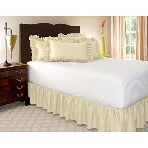 Pliegues de cama elásticos alrededor de la falda de la cama, volantes de polvo plisado Cubre Canapé Medidas canapé Faldón de volantes con banda Cubre unda de somier Colcha-Beige-REY-180*200Cm