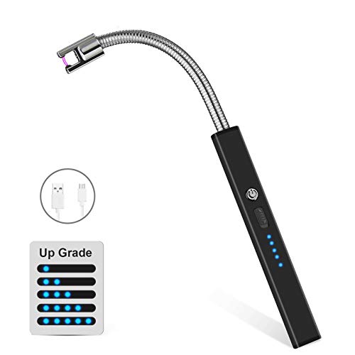 PullPritt Encendedor Electrico, Mechero Electrico USB Recargable con Indicador de Batería LED, Cuello Largo 360° Flexible Seguridad Encendedor Arco para Cocina, Barbacoa, Velas