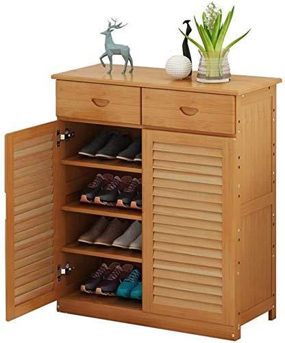 Ranuras de zapato ajustables Organizador Bastidore Estante de zapatos Estantería de zapatos de madera de madera, muebles de gabinete, diseño multifuncional, con 2 cajones, 4 capas, almacenamiento de z