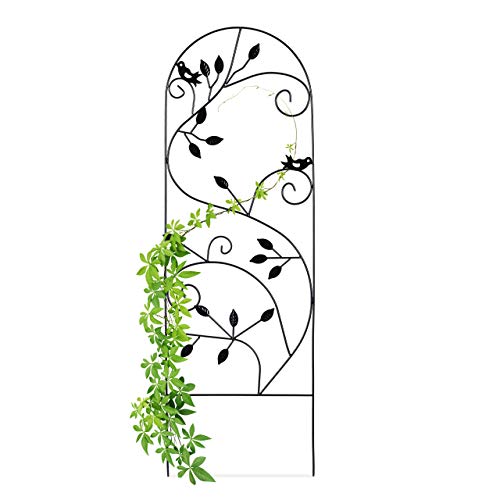 Relaxdays Enrejado metálico para jardín, Soporte para trepadoras, 120 x 40 cm, Decorado con pájaros, Negro