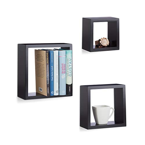 Relaxdays Juego de Cubos de Pared, Madera, Negro, 25x25x25 cm