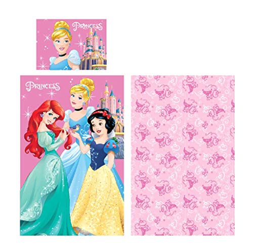 Ropa de cama Disney Princesas – Almohada, 40 x 55 cm y edredón, 90 x 140 cm, 100% algodón