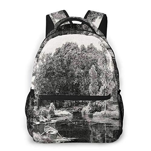 RTUBNSD Mochila Escolar Niño Chico Chica, Grabado del Parque de estanques Casual Mochilas Portatil 14 Pulgadas para Juveniles Adolescentes