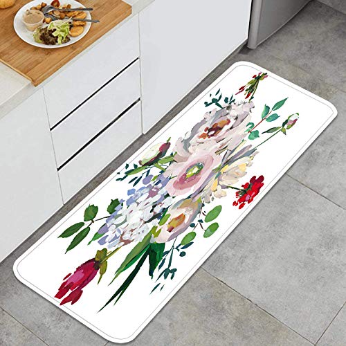 RUEMAT Alfombra de Cocina Antideslizante,Pastel Floral Bouquet Pintado a Mano acrílico,Estera de Cocina Felpudos Decorativo Alfombra para Dormitorio Baño Pasillo 45 x 120cm